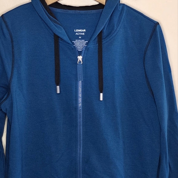 Lizwear Active | Blue Zip Front Hoodie Jacket with Black Trim Size Medium - Picture 2 of 5